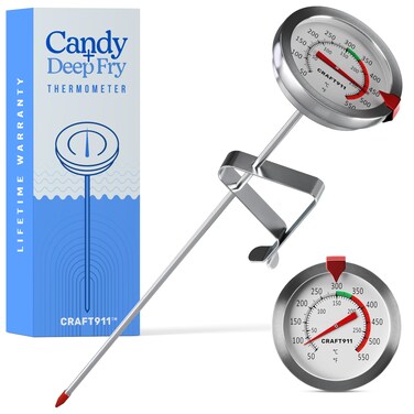 CRAFT911 Candy Thermometer with Pot Clip - Deep Fry Oil Thermometer for Frying - Cooking Thermometer for Frying Oil Candle Making Hot Oil Deep Fryer Thermometer 8" Side of Pot Thermometer