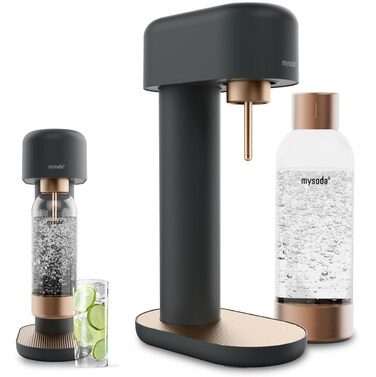 Mysoda Ruby 2 Sparkling Water Maker - Silent Carbonated Water Machine Made of Robust Long-Lasting Aluminium &amp; 1L Water Bottle - Without CO2 Cylinder - Colour Black Copper