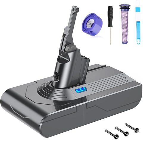FLYLINKTECH V8 Battery 6000mAh Replacment 21.6V Li-ion Battery 215681 967834 05 for V8 SV10 Absolute Fluffy Animal Cord-Free Handheld Vacuum Cleaner with 2 Pack Filters+Cleaning Brush+Screwdriver