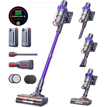Cordless Vacuum Cleaner, 2 Batteries 110 Mins Runtime Vacuum Cleaners for Home, 40KPA 450W Stick Vacuum with Brushless Motor, Automatically Adjust Suction, Handheld Vacuum for Pet Hair/Carpet/Floor