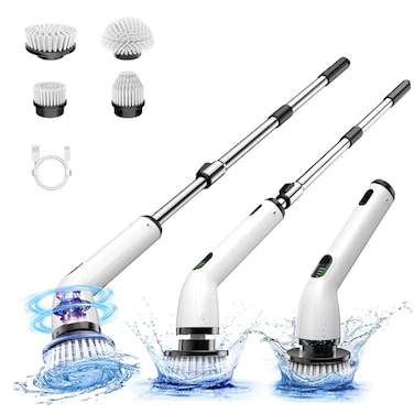 Keimi Electric Spin Scrubber, New Cordless Shower Cleaning Brush with Replaceable Brush Heads, Adjustable Speeds, and Adjustable Extension Handle for Bathroom Floor and Tile
