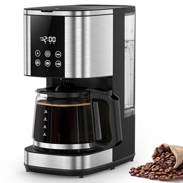 Electactic 10-Cup Drip Coffee Maker, 24-Hour Programmable Coffee Brewer, Touch Screen, Coffee Strength Control, Reusable Filter, Coffee Pot, Energy Saving Auto Shut Off