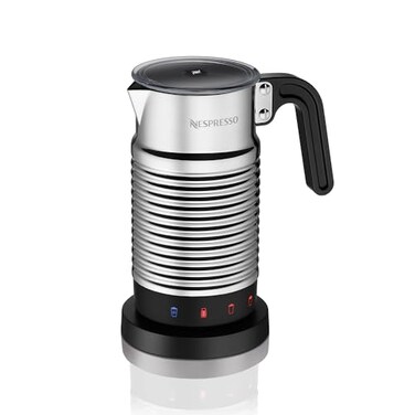 Nespresso Aeroccino4 Dishwasher-Safe Electric Milk Frother with Four Styles of Preparation (Silver and Black)