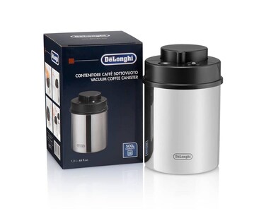De'Longhi Vacuum Canister for Coffee Storage with Built-in indicator, Coffee Machine Accessories for Coffee Beans, Ground Coffee, Capacity 1300 ml, DLSC063, Metal
