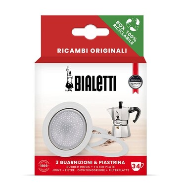 Bialetti Spare Parts, Includes 3 Gaskets and 1 Plate, Compatible with Moka Express, Fiammetta, Break, Happy, Dama, Moka Melody, Alpina, Moka Timer and Rainbow (3/4 Cups)