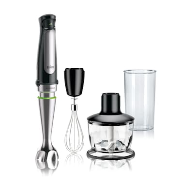 Braun MultiQuick 7 3-in-1 Immersion Hand Blender with Variable Speed and Patented Technology - Includes 2-cup Chopper, Whisk + Beaker for Fast Blending, Stainless Steel, MQ7035X