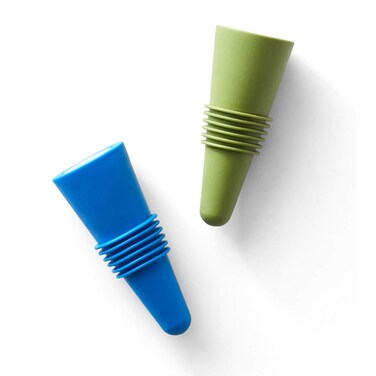 Rabbit Wine and Beverage Bottle Stoppers with Grip Top (Blue, Set of 2)