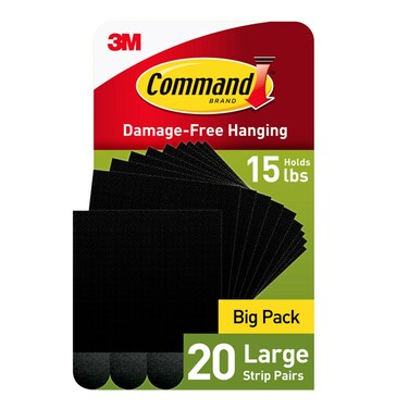 Command 15 lb Large Picture Hanging Strips 20 Pairs, (40 Command Strips) Damage Free Hanging Picture Hangers, No Tools Wall Hanging Strips for Home Decor, Black Adhesive Strips