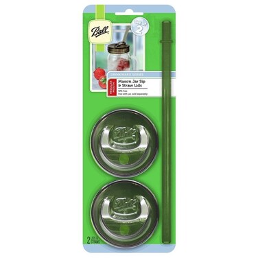 Ball Sip &amp; Straw Lids, Fits Regular Mouth Mason Jars (2 Lids and 2 Straws)