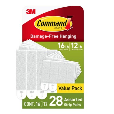 Command 15 lb &amp; 10 lb Large and Medium Picture Hanging Strips 28 Assorted Pairs (56 Command Strips), Damage Free Hanging Picture Hangers, Wall Hanging Strips for Home Decor, White Adhesive Strips