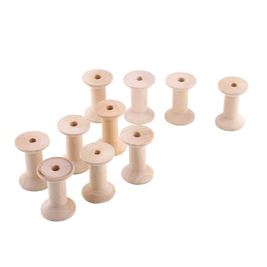 10pcs Wooden Empty Thread Spools TOPINCN Unfinished Craft Spool Wood Color 47mm x31mm