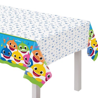 Adorable Baby Shark Plastic Table Cover - 54" x 96" (1 Pc.) - Durable &amp; Waterproof Material - Ideal for Kids' Parties &amp; Events