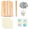 Visgaler 200 Pcs Thickned Wooden Candle Wicks. 5.1 X 0.5 X 0.06 Inch Upgrade Crackling Wooden Wicks, Long Lasting Smokeless Wood Wicks with Iron Standers, Wick Stickers, and Warning Labels- 50 Sets