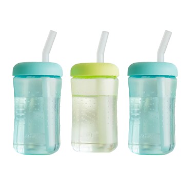 The First Years Squeeze &amp; Sip Toddler Straw Cups - Squeezable Transition Sippy Cup with Silicone Straw - Toddler Feeding Supplies - 7 Oz - 3 Count - Ages 6 Months and Up
