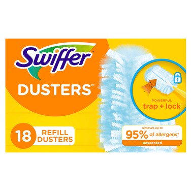 Swiffer Dusters Refill for Cleaning, Feather &amp; Microfiber Duster Disposable Alternative, for Dusting Furniture, Blinds, Ceiling Fans, Walls, Helps Remove Allergens, Unscented, 18ct