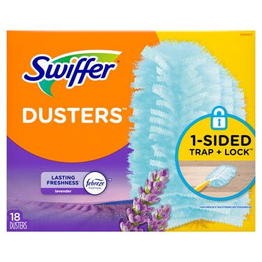 Swiffer Dusters Refill for Cleaning, Feather &amp; Microfiber Duster Disposable Alternative, For Dusting Furniture, Blinds, Ceiling Fans, Walls, Helps Remove Allergens, Lavender, 18ct