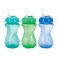 NUBY 3 Pack No Spill Flex Straw Toddler Sippy Cups - Toddler Cups Spill Proof with Easy and Firm Grip - Green, Blue, Aqua