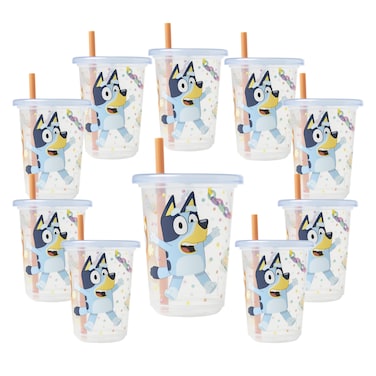 The First Years Bluey Take &amp; Toss Toddler Straw Cups - Spill Proof Toddler Sippy Cups with Snap On Lids and Straws - Bluey Gifts and Bluey Party Supplies - 10 Oz - 10 Count