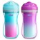 Chicco Double-Wall Insulated Sippy Cup with Bite-Proof Rim Spout and Spill-Free Lid 9oz.  Top-Rack Dishwasher Safe   Easy to Hold Ergonomic Indents   Pink/Teal/Purple Ombre, 2pk  12+ Months