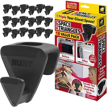 Ruby Space Triangles Original AS-SEEN-ON-TV, Ultra- Premium Hanger Hooks Triple Closet Space 18 PC Value Pack