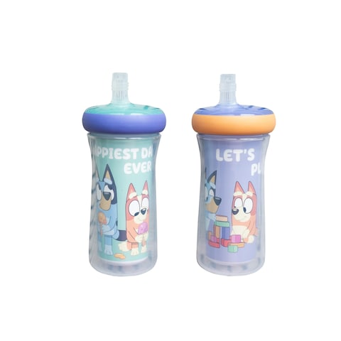 The First Years Bluey Insulated Straw Cup - Bluey Sippy Cups with Straw - Kids Water Bottles - 9 Oz - 2 Count - Ages 9 Months and Up