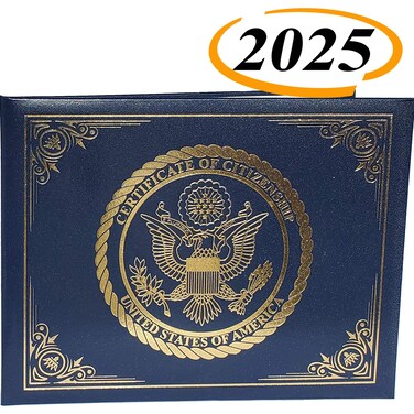 U.S. Citizenship and Naturalization Certificate Holder. Gold American Eagle logo 'Certificate of Citizenship', Padded with cover.