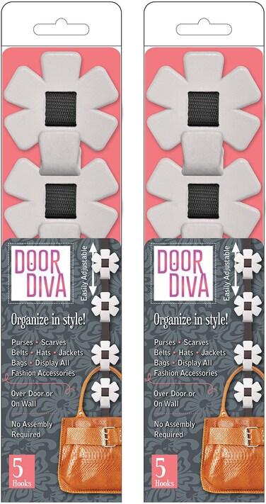 Closet Mates Door Diva Hanging Accessory Organizers with Asterisk Shaped Hooks, Black/Ivory, 2-Pack