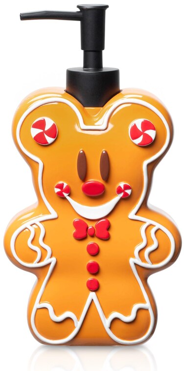 Jay Franco Disney Mickey Mouse Gingerbread Soap Dispenser - Christmas &amp; Holiday Season Bathroom Accessory - Brown Resin Lotion Pump