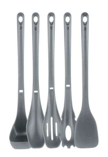 NutriChef Kitchen Cooking Utensils Set-Includes Spatula, Pasta Fork, Solid, Slotted Spoon &amp; Tool Seat, Works with Model: NCCWSTKGRY (Gray), One Size