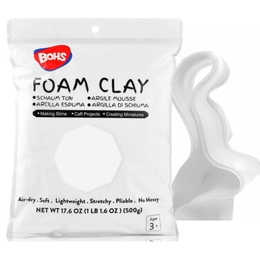 BOHS White Modeling Foam Clay Lite - 500 Grams, Squishy,Soft, Air Dry -for Flower Mirror,Cosplay,Fake Bake, Slime Supplies- 1.1 Lbs