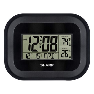 Sharp Atomic Wall Clock - Auto Update Time - Indoor Weather Station with Temperature and Humidity