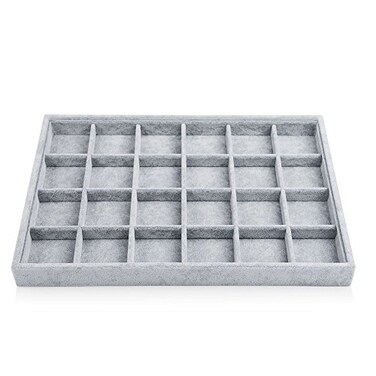 Oirlv 24 Grid Ice Velvet Jewelry Drawer Organizer Tray Stackable Jewelry Trays Removable Dividers for Rings Earring Storage Display