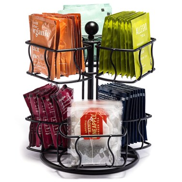 Sorbus Tea Bag Spinning Carousel - Tea Caddy Organizer for Countertop - Matcha Station Accessories - 2 Tier Revolving Storage for Pantry - Holds Up to 60 Large Tea Bags