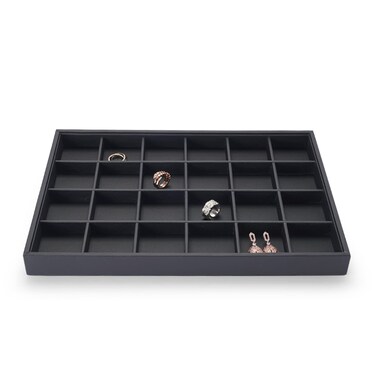 Oirlv Stackable Jewelry Organizer Tray Premium Leather 24 Grid Jewelry Drawer Organizer Dresser Tabletop Trinket Earring Ring Storage