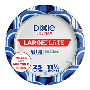 Dixie Ultra, Large Paper Plates, 11 Inch, 25 Count, 3X Stronger*, Heavy Duty, Microwave-Safe, Soak-Proof, Cut Resistant, Great for Heavy, Messy Meals