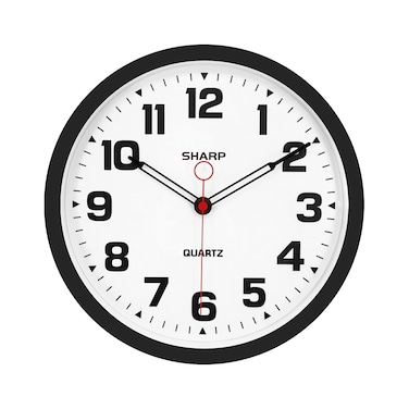 SHARP Matte Black Wall Clock 12" Inch Silent Non-Ticking Modern Stylish Quartz Clocks Battery Operated, Easy to Read