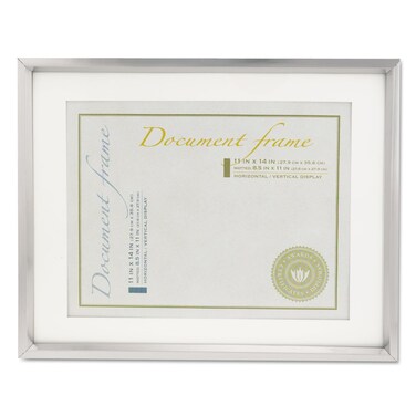 Universal 76854 Plastic Document Frame w/Mat, 11 x 14 &amp; 8 1/2 x 11 Inserts, Metallic Silver