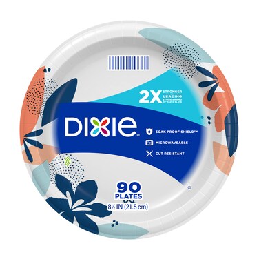 Dixie Medium Paper Plates, 8.5 Inch, 90 Count, 2X Stronger*, Microwave-Safe, Soak-Proof, Cut Resistant, Disposable Plates For Everyday Breakfast, Lunch, &amp; Dinner Meals
