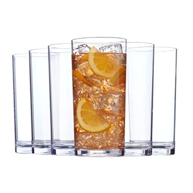 US Acrylic Classic Clear Plastic Reusable Drinking Glasses (Set of 6) 24oz Iced-Tea Cups   BPA-Free Tumblers, Made in USA   Top-Rack Dishwasher Safe