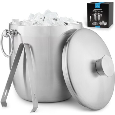 Zulay Kitchen Stainless Steel Double-Wall Insulated Ice Bucket Kit - 3 Liter