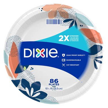 Dixie Large Paper Plates, 10 Inch, 86 Count, 2X Stronger*, Microwave-Safe, Soak-Proof, Cut Resistant, Disposable Plates For Everyday Breakfast, Lunch, &amp; Dinner Meals