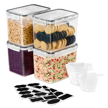 Sorbus Food Storage Containers - Pack of 4 - Air Tight, Four-Way Snap Lids Keeps Food Fresh - Store Cereal, Pasta, Flour, Nuts, Candy - Durable Plastic Kitchen Pantry Bins