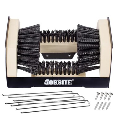JobSite The Original Boot Scrubber - Includes Stakes for Grass Mounting - All Weather Industrial Shoe Cleaner &amp; Scraper Brush