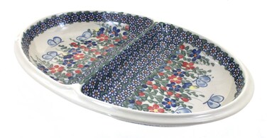 Polish Pottery Garden Butterfly Large Divided Dish