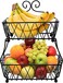 Sorbus Fruit Basket Display Stand, 2-Tier, for Vegetable, Fruit &amp; Bread Counter Storage for Kitchen, Bathroom, Rectangular Antique Metal (Black)