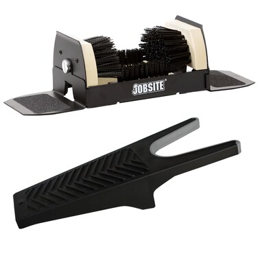 Jobsite Boot Scrubber with Boot Jack - Outdoor Shoe Scraper Cleaner Brush - Extra Wide