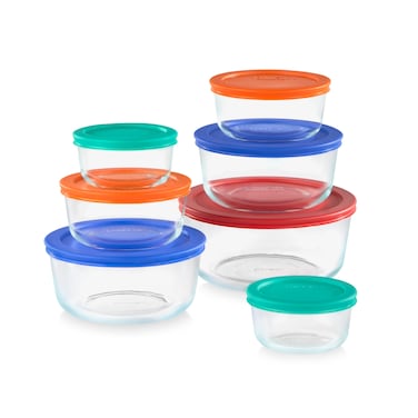 Pyrex 14-Pc Glass Food Storage Set - 7, 4, 2 &amp; 1-Cup Round Containers with Lids - BPA-Free, Dishwasher &amp; Microwave Safe