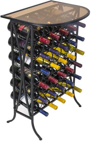 Sorbus Wine Rack Stand Bordeaux Chateau Style with Glass Table - Holds Bottles of Wine - Elegant French Style Wine Rack to Compliment Any Space - Minimal Assembly (Wine Stand - 30 Bottles)