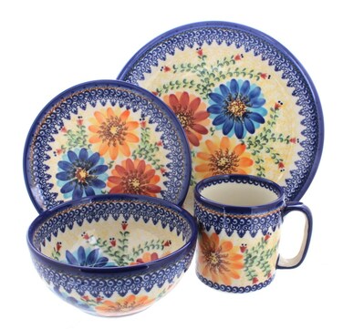 Polish Pottery Autumn Burst 16 Piece Dinnerware Set