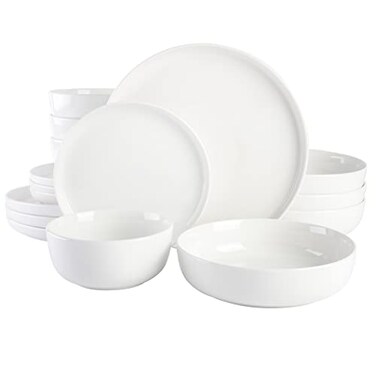 Gibson Home Oslo Porcelain Chip and Scratch Resistant Dinnerware Set, Service for 4 (16pcs), Plates and Bowls Dishes Sets, White